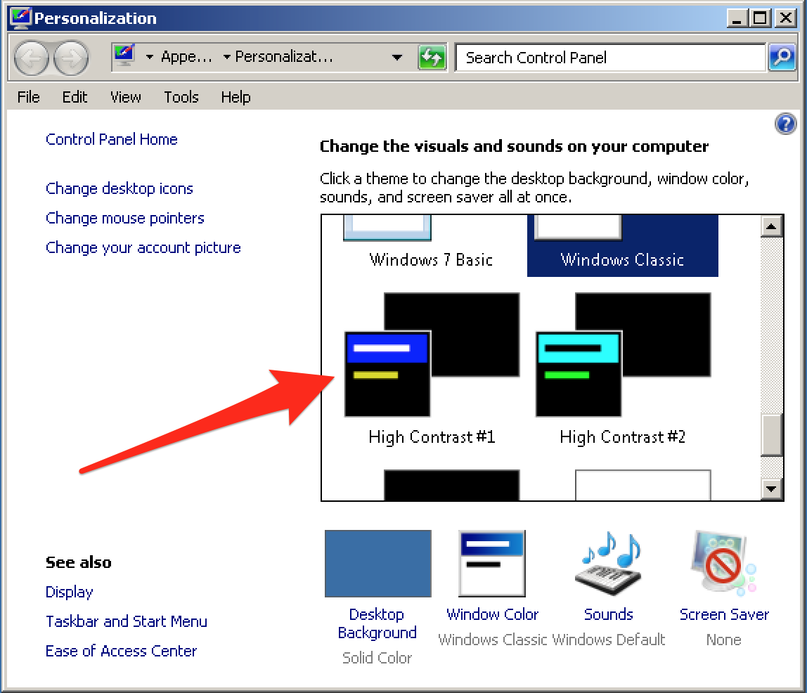 Windows HCM themes